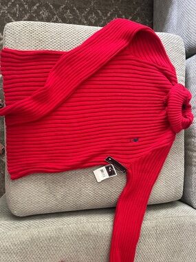 Red Ribbed Turtleneck Sweater - Women
